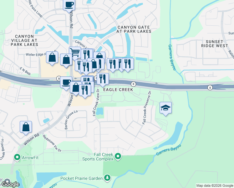 map of restaurants, bars, coffee shops, grocery stores, and more near 9702 North Sam Houston Parkway East in Humble