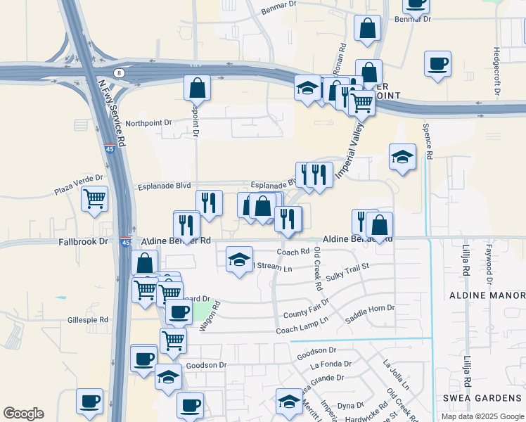 map of restaurants, bars, coffee shops, grocery stores, and more near 16101 Imperial Valley Drive in Houston