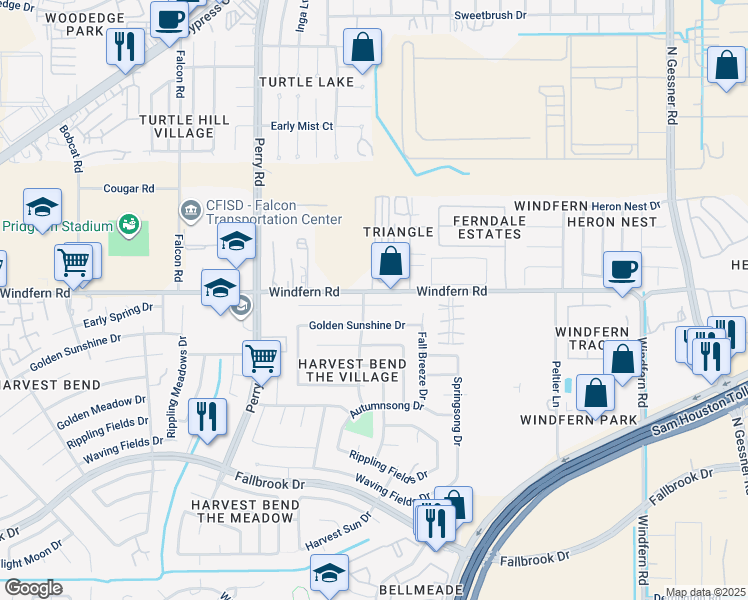 map of restaurants, bars, coffee shops, grocery stores, and more near 9134 Reagan Meadow Court in Houston