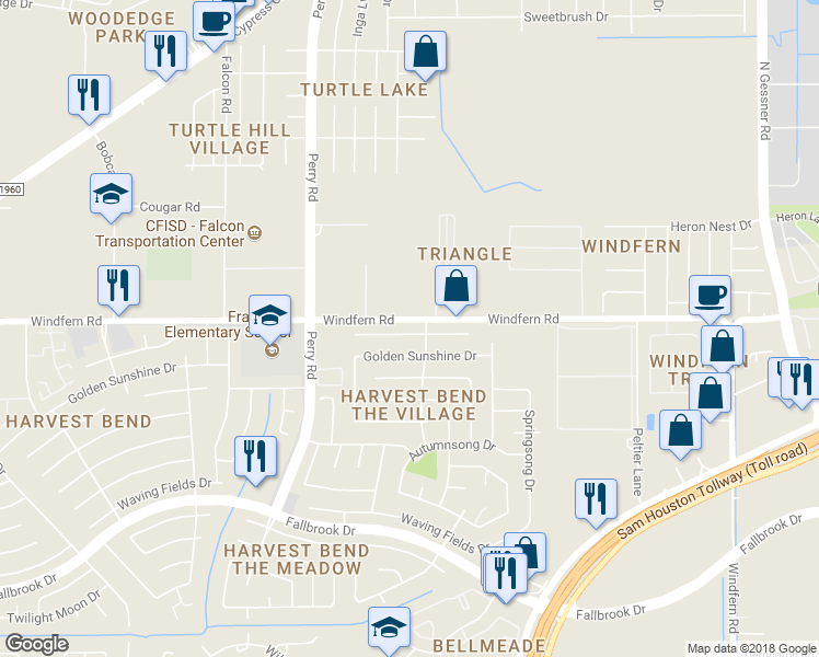 map of restaurants, bars, coffee shops, grocery stores, and more near 9210 Reagan Meadow Court in Houston