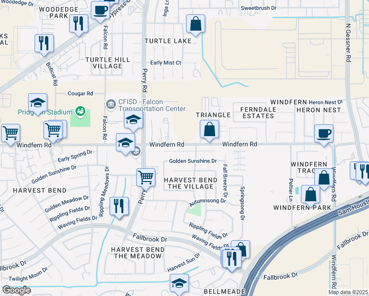 map of restaurants, bars, coffee shops, grocery stores, and more near 9210 Reagan Meadow Court in Houston
