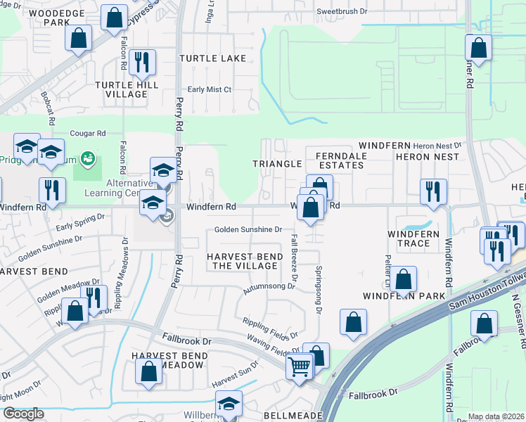 map of restaurants, bars, coffee shops, grocery stores, and more near 9126 Reagan Meadow Court in Houston