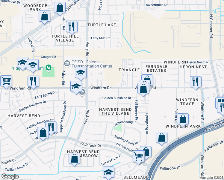 map of restaurants, bars, coffee shops, grocery stores, and more near 9210 Reagan Meadow Court in Houston