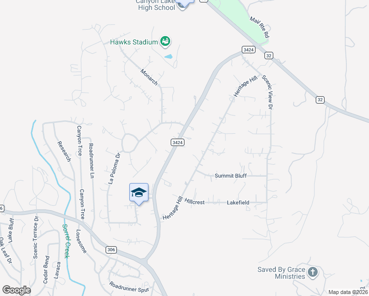 map of restaurants, bars, coffee shops, grocery stores, and more near 1800 Farm to Market Road 3424 in Canyon Lake