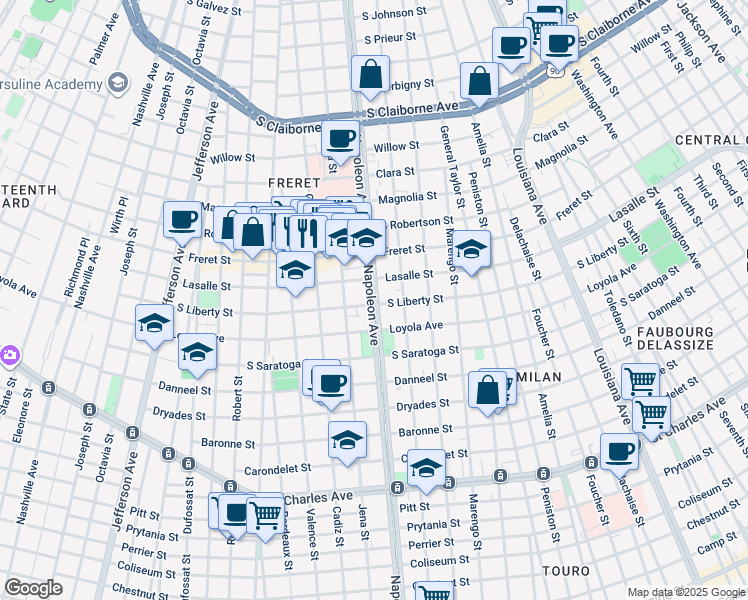 map of restaurants, bars, coffee shops, grocery stores, and more near 4420 Lasalle Street in New Orleans