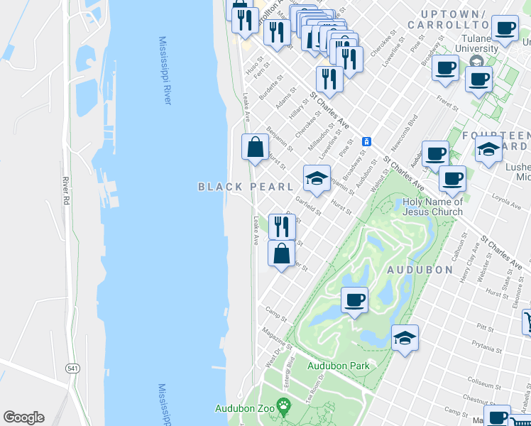 map of restaurants, bars, coffee shops, grocery stores, and more near 138 Millaudon Street in New Orleans