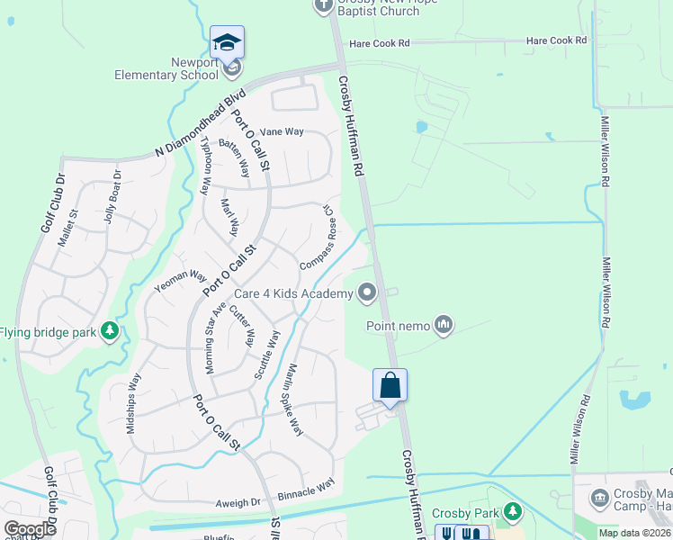 map of restaurants, bars, coffee shops, grocery stores, and more near 17522 Compass Rose Circle in Crosby