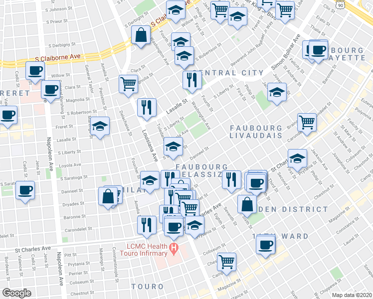 map of restaurants, bars, coffee shops, grocery stores, and more near 2032 7th Street in New Orleans