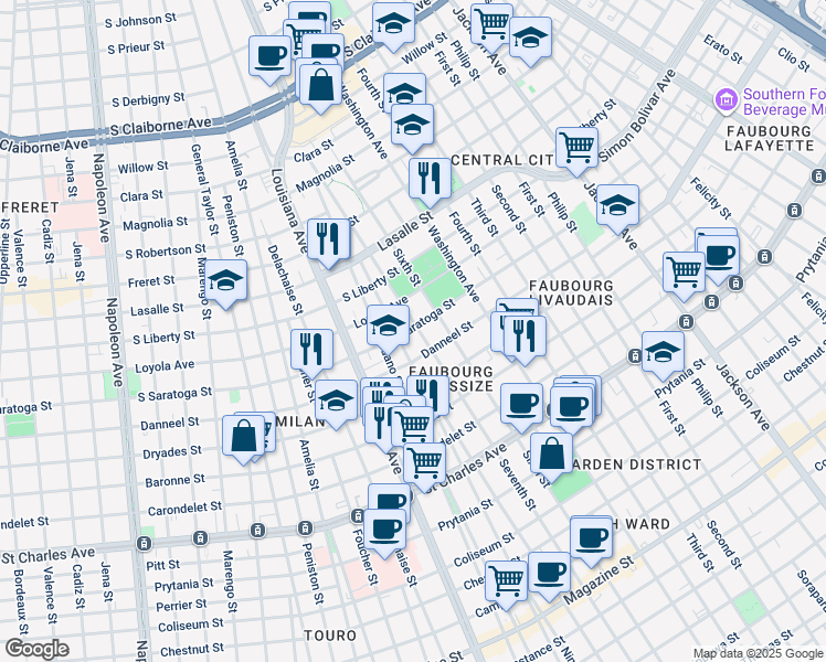 map of restaurants, bars, coffee shops, grocery stores, and more near 2036 7th Street in New Orleans