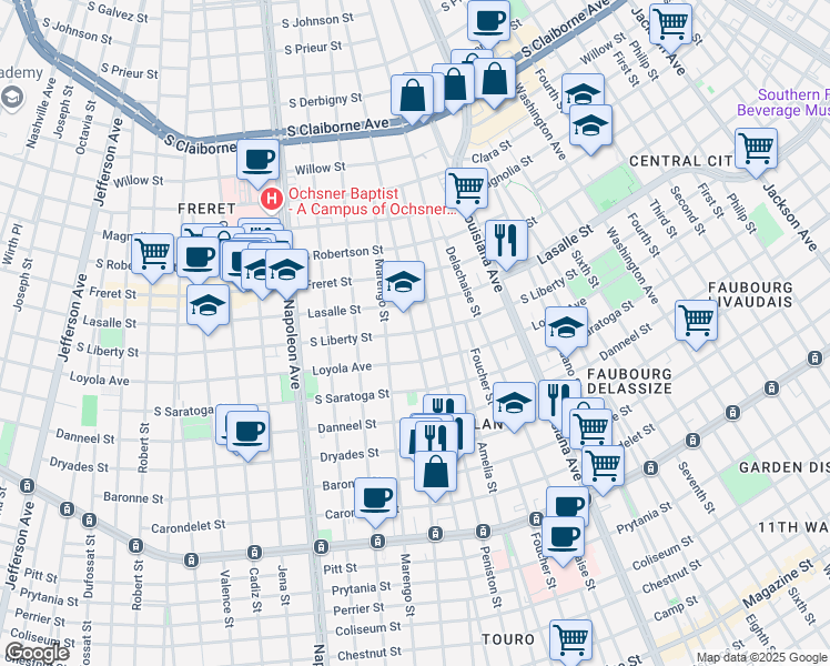map of restaurants, bars, coffee shops, grocery stores, and more near 2300 General Taylor in New Orleans