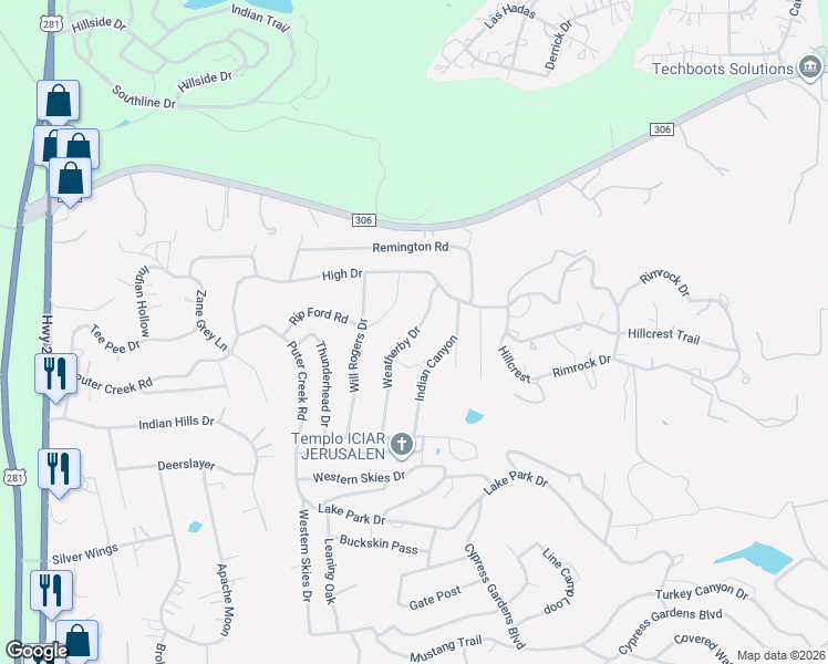 map of restaurants, bars, coffee shops, grocery stores, and more near 242 Weatherby Drive in Spring Branch