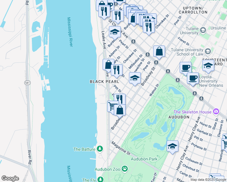 map of restaurants, bars, coffee shops, grocery stores, and more near 138 Millaudon Street in New Orleans