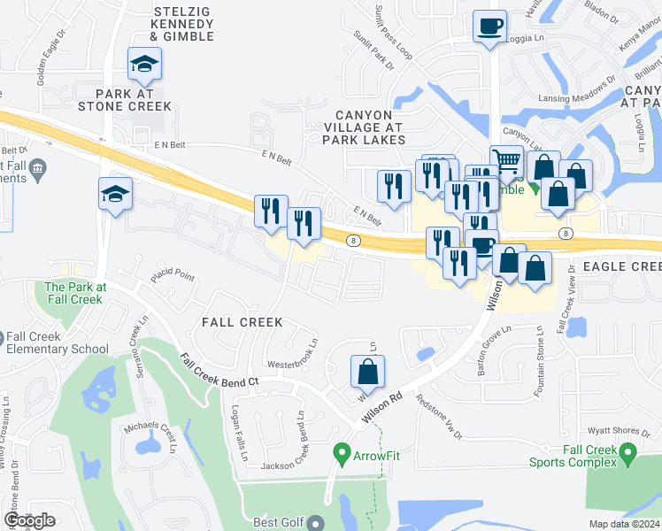 map of restaurants, bars, coffee shops, grocery stores, and more near in Houston
