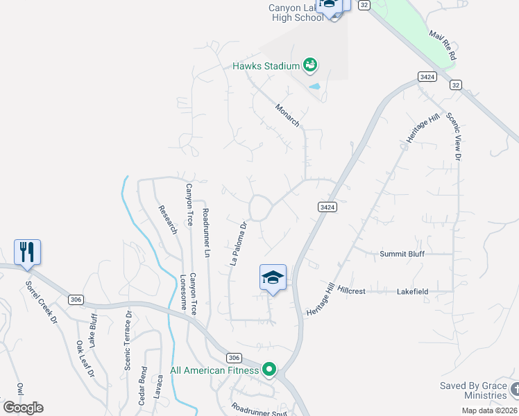 map of restaurants, bars, coffee shops, grocery stores, and more near 117 Raven Court in Canyon Lake