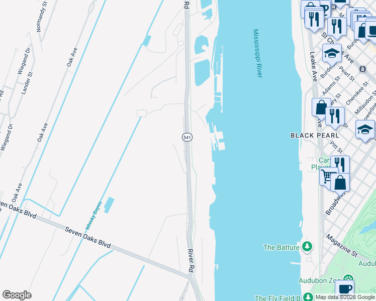 map of restaurants, bars, coffee shops, grocery stores, and more near 4701 Academy Drive in Bridge City