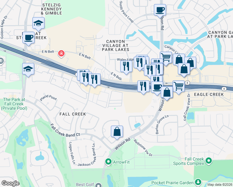 map of restaurants, bars, coffee shops, grocery stores, and more near 8802 North Sam Houston Parkway East in Humble