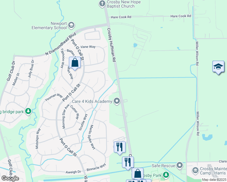 map of restaurants, bars, coffee shops, grocery stores, and more near 17431 Farm to Market 2100 in Crosby