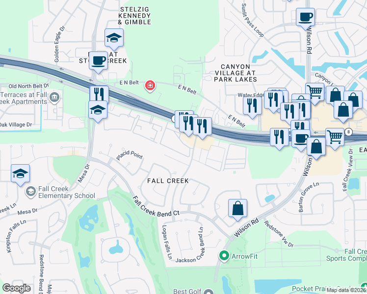 map of restaurants, bars, coffee shops, grocery stores, and more near 8650 North Sam Houston Parkway East in Humble