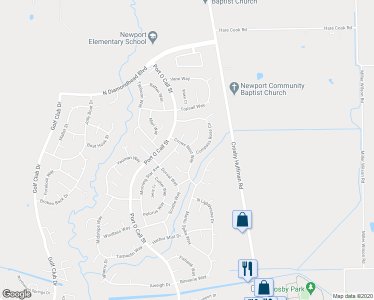 map of restaurants, bars, coffee shops, grocery stores, and more near 17435 Crows Nest Way in Crosby