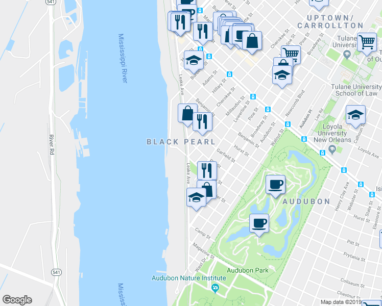 map of restaurants, bars, coffee shops, grocery stores, and more near 138 Millaudon Street in New Orleans