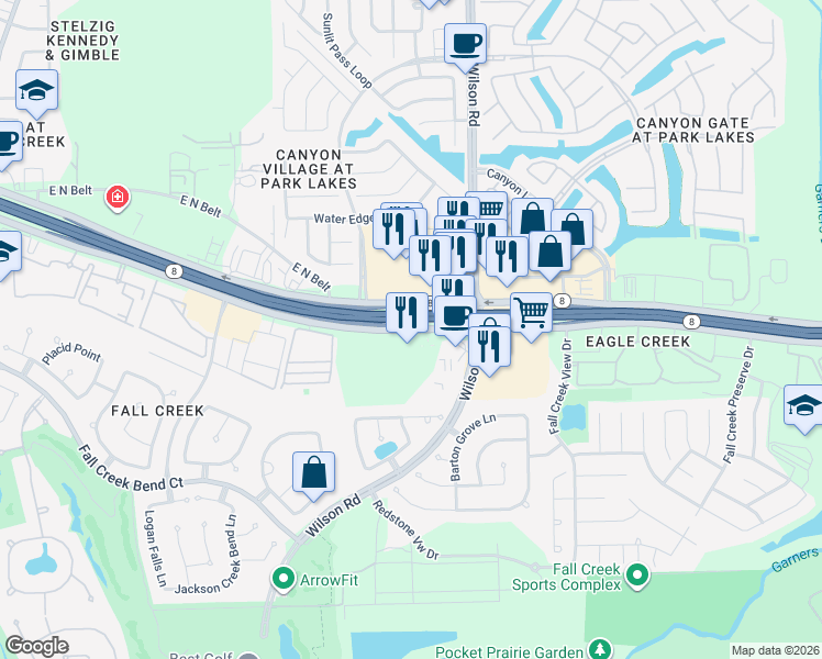 map of restaurants, bars, coffee shops, grocery stores, and more near 9216 Texas 8 Beltway in Humble