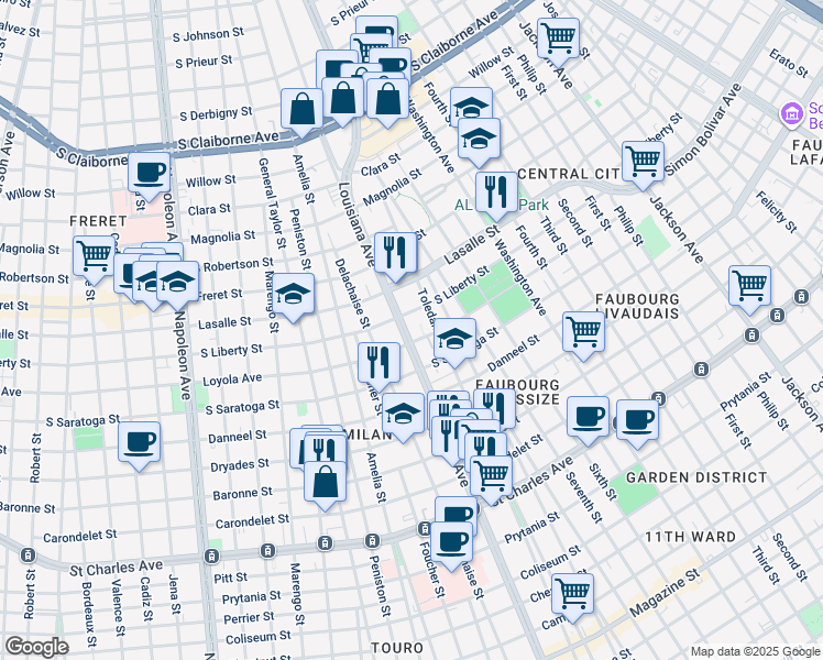 map of restaurants, bars, coffee shops, grocery stores, and more near in New Orleans