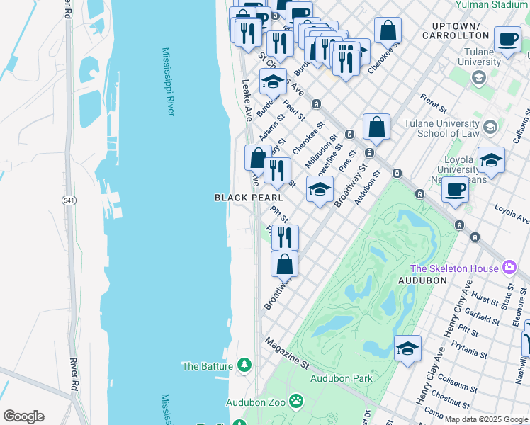 map of restaurants, bars, coffee shops, grocery stores, and more near 138 Millaudon Street in New Orleans