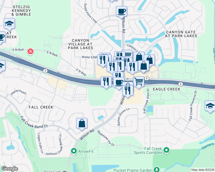map of restaurants, bars, coffee shops, grocery stores, and more near 9216 Texas 8 Beltway in Humble