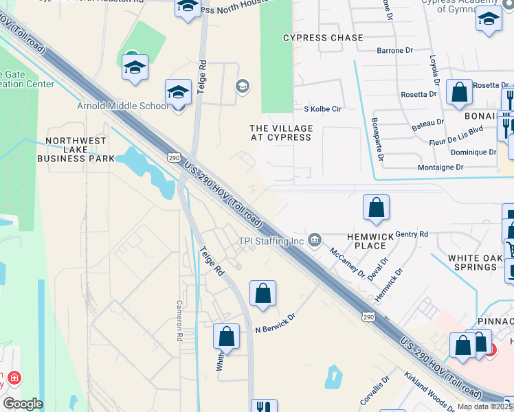 map of restaurants, bars, coffee shops, grocery stores, and more near 14639 Fallbrook Drive in Houston