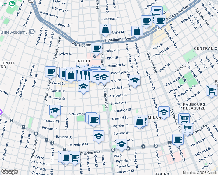 map of restaurants, bars, coffee shops, grocery stores, and more near 4318 Lasalle Street in New Orleans
