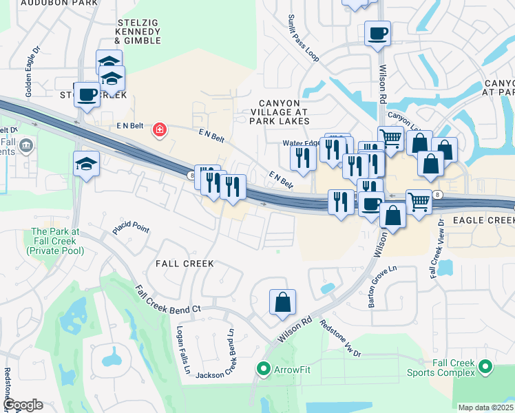 map of restaurants, bars, coffee shops, grocery stores, and more near in Houston