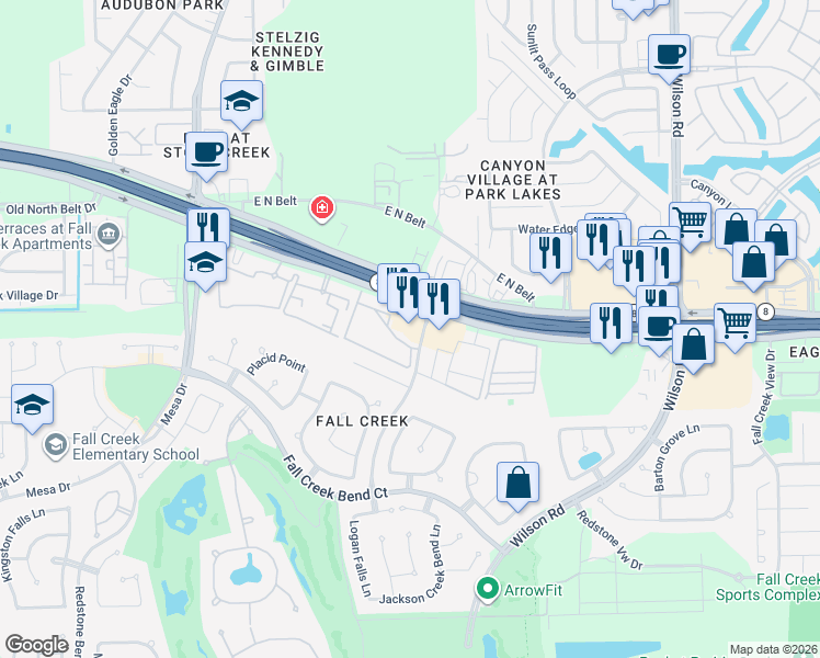map of restaurants, bars, coffee shops, grocery stores, and more near 8650 North Sam Houston Parkway East in Humble