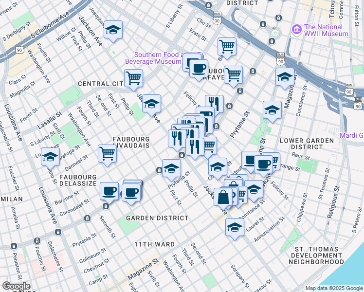map of restaurants, bars, coffee shops, grocery stores, and more near in New Orleans