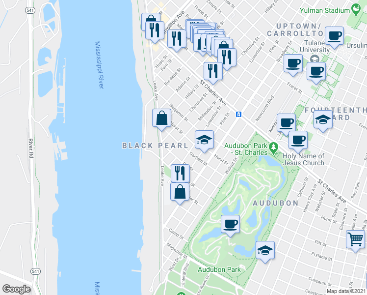 map of restaurants, bars, coffee shops, grocery stores, and more near 244 Millaudon Street in New Orleans
