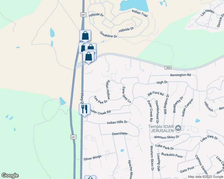 map of restaurants, bars, coffee shops, grocery stores, and more near 1120 Indian Hollow in Spring Branch