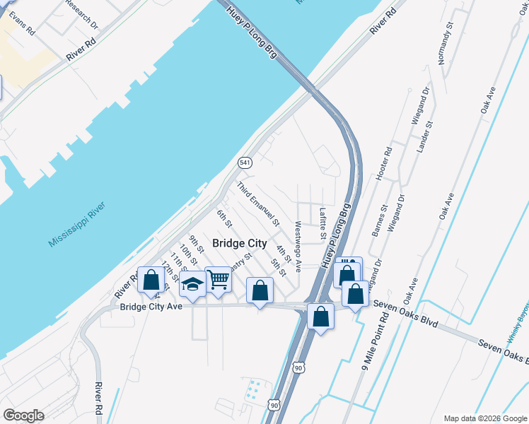 map of restaurants, bars, coffee shops, grocery stores, and more near 164 2nd Street in Bridge City