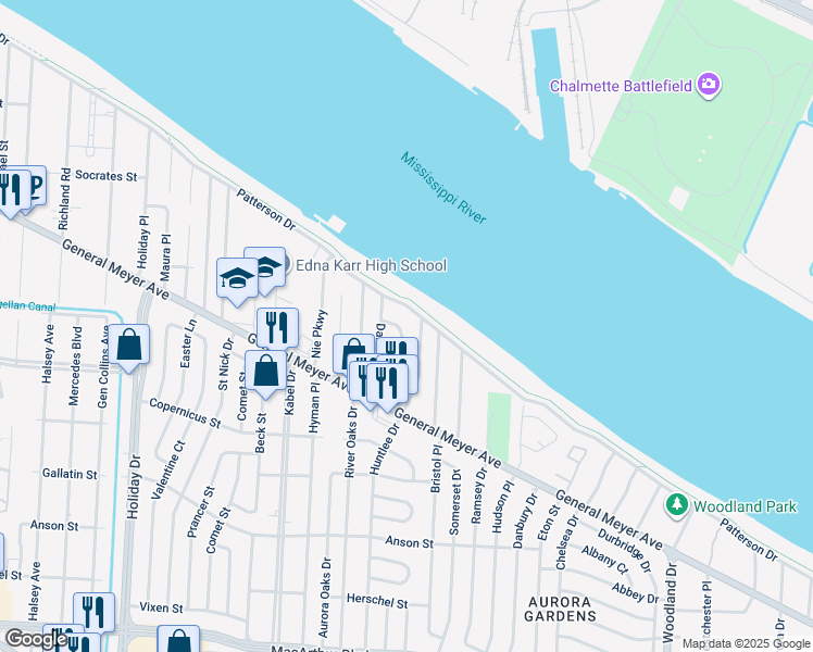 map of restaurants, bars, coffee shops, grocery stores, and more near 4827 Patterson Drive in New Orleans