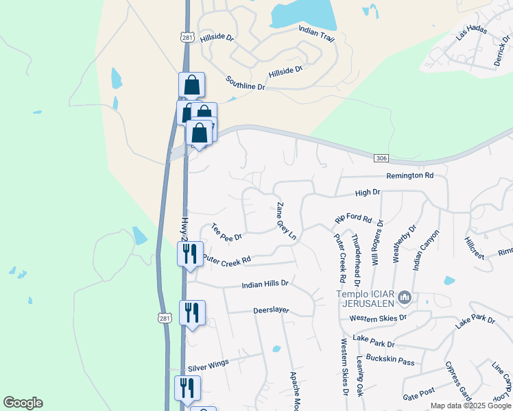 map of restaurants, bars, coffee shops, grocery stores, and more near 1106 Indian Hollow in Spring Branch