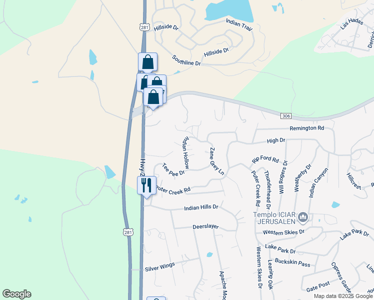 map of restaurants, bars, coffee shops, grocery stores, and more near 1120 Indian Hollow in Spring Branch