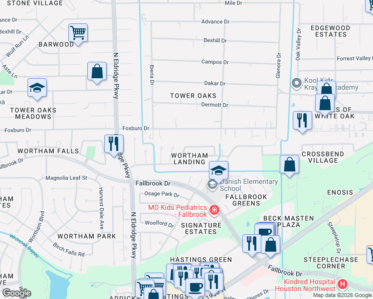 map of restaurants, bars, coffee shops, grocery stores, and more near 11850 Leaf Oak Drive in Houston