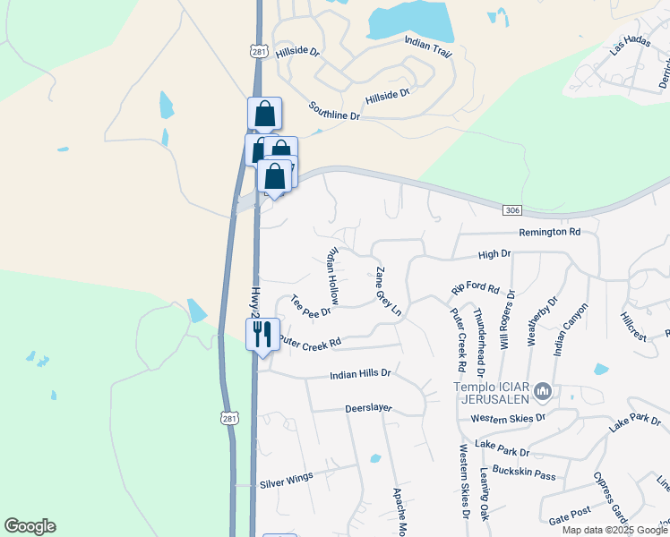 map of restaurants, bars, coffee shops, grocery stores, and more near 1120 Indian Hollow in Spring Branch