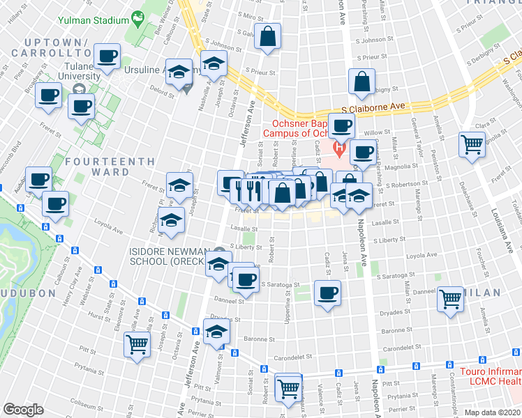 map of restaurants, bars, coffee shops, grocery stores, and more near 2318 Soniat Street in New Orleans