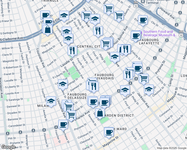 map of restaurants, bars, coffee shops, grocery stores, and more near 2014 Third Street in New Orleans