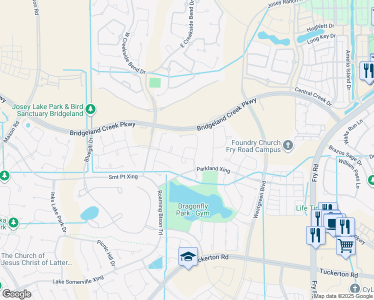 map of restaurants, bars, coffee shops, grocery stores, and more near 16210 Big Pine Trail in Cypress