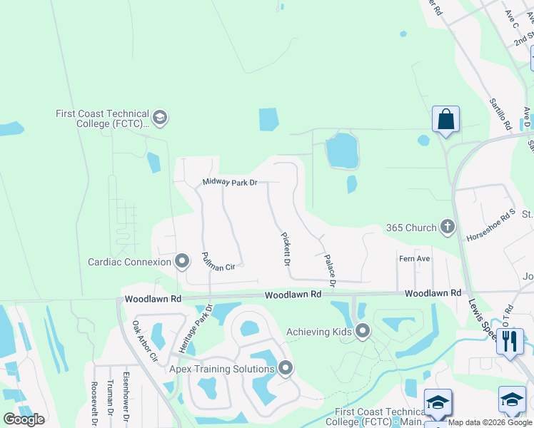 map of restaurants, bars, coffee shops, grocery stores, and more near 262 Pickett Drive in St. Augustine