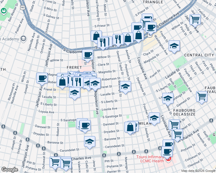map of restaurants, bars, coffee shops, grocery stores, and more near in New Orleans