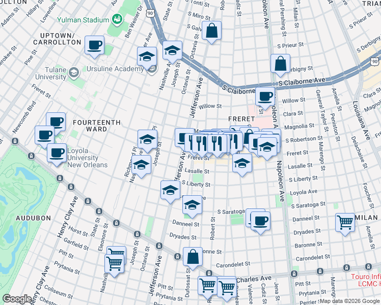 map of restaurants, bars, coffee shops, grocery stores, and more near in New Orleans