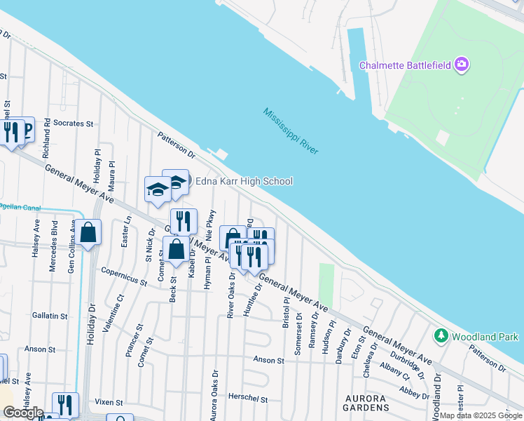 map of restaurants, bars, coffee shops, grocery stores, and more near 4827 Patterson Dr in New Orleans