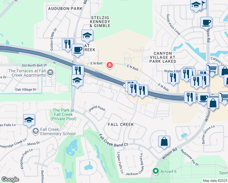 map of restaurants, bars, coffee shops, grocery stores, and more near 8440 North Sam Houston Parkway East in Humble