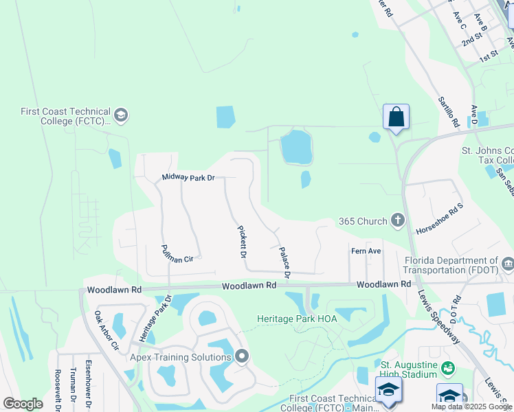 map of restaurants, bars, coffee shops, grocery stores, and more near 342 Palace Drive in St. Augustine